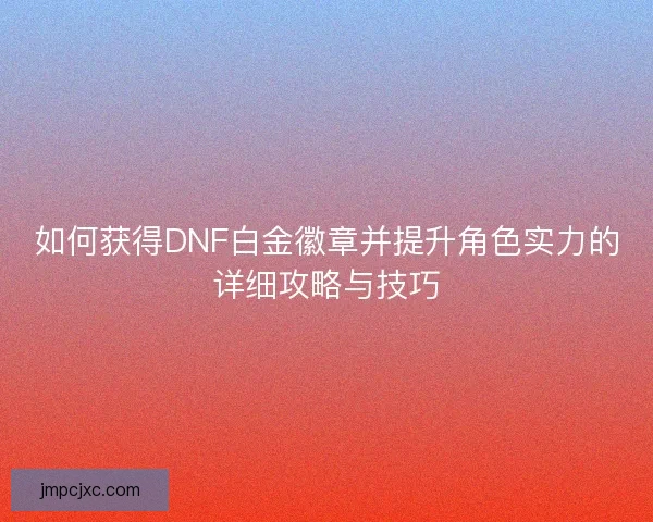 如何获得DNF白金徽章并提升角色实力的详细攻略与技巧